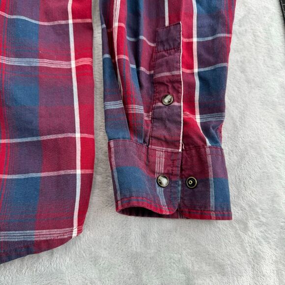 Levis Shirt Mens Large Red White Blue Plaid Snap Western Flap Pockets Modern - Picture 5 of 11